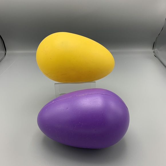 Pair of Plastic Blow Mold Easter Eggs 1 Yellow 1 Purple Yard Lawn Eggs 8" Hollow - Picture 2 of 12